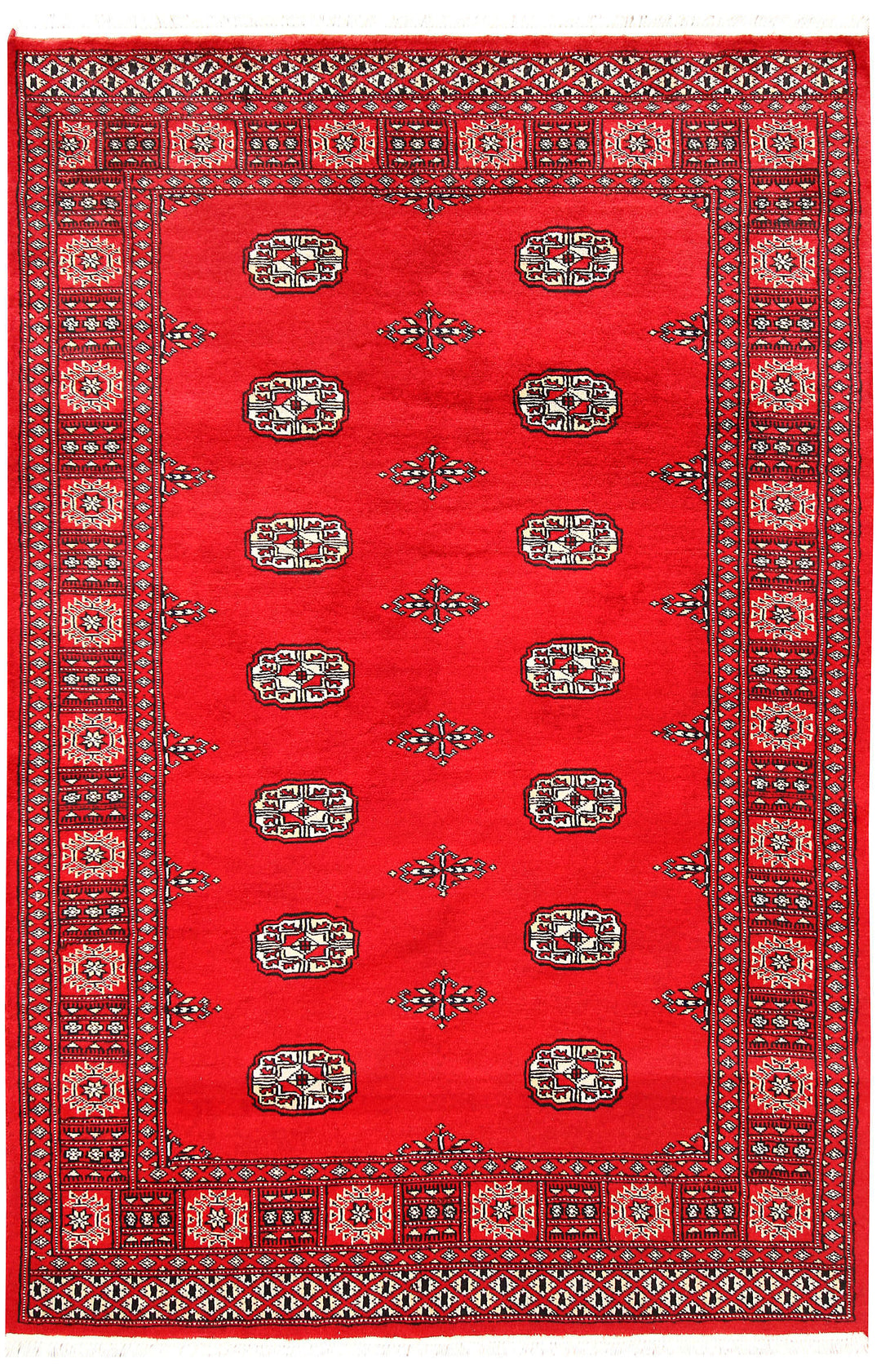 Red Pakistani Bokhara Rug 4' 2 x 6' 3 Hand-Knotted