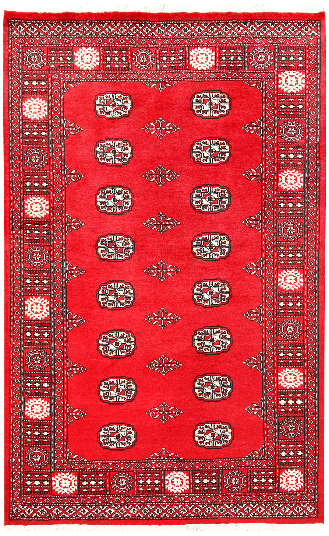 Red Pakistani Bokhara Rug 4' 1 x 6' 6 Hand-Knotted