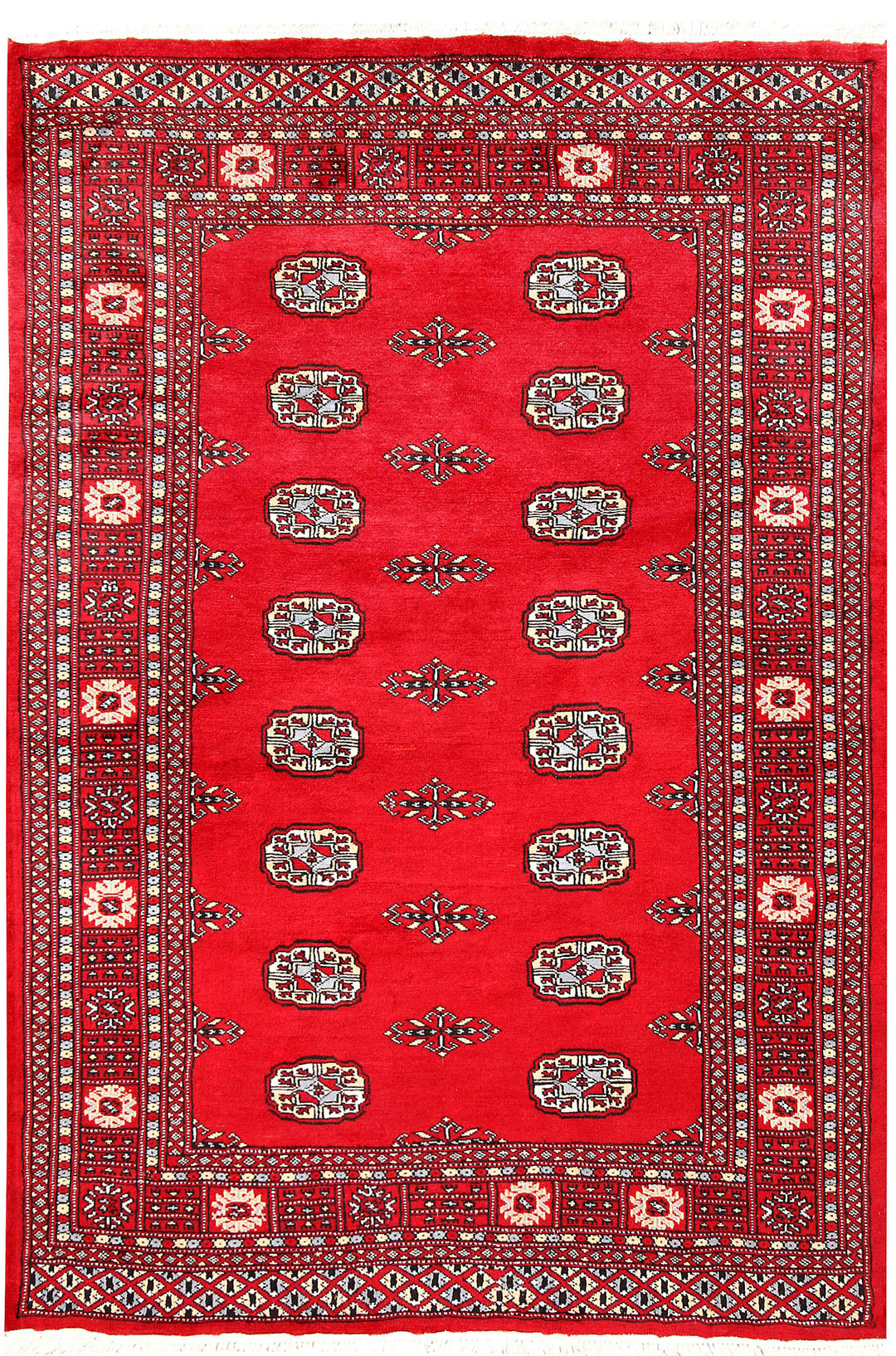 Red Pakistani Bokhara Rug 4' 2 x 6' Hand-Knotted