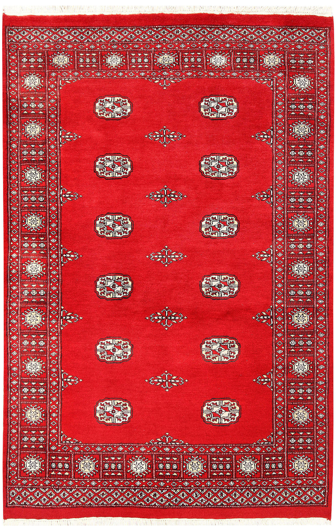 Red Pakistani Bokhara Rug 4' 2 x 6' 4 Hand-Knotted