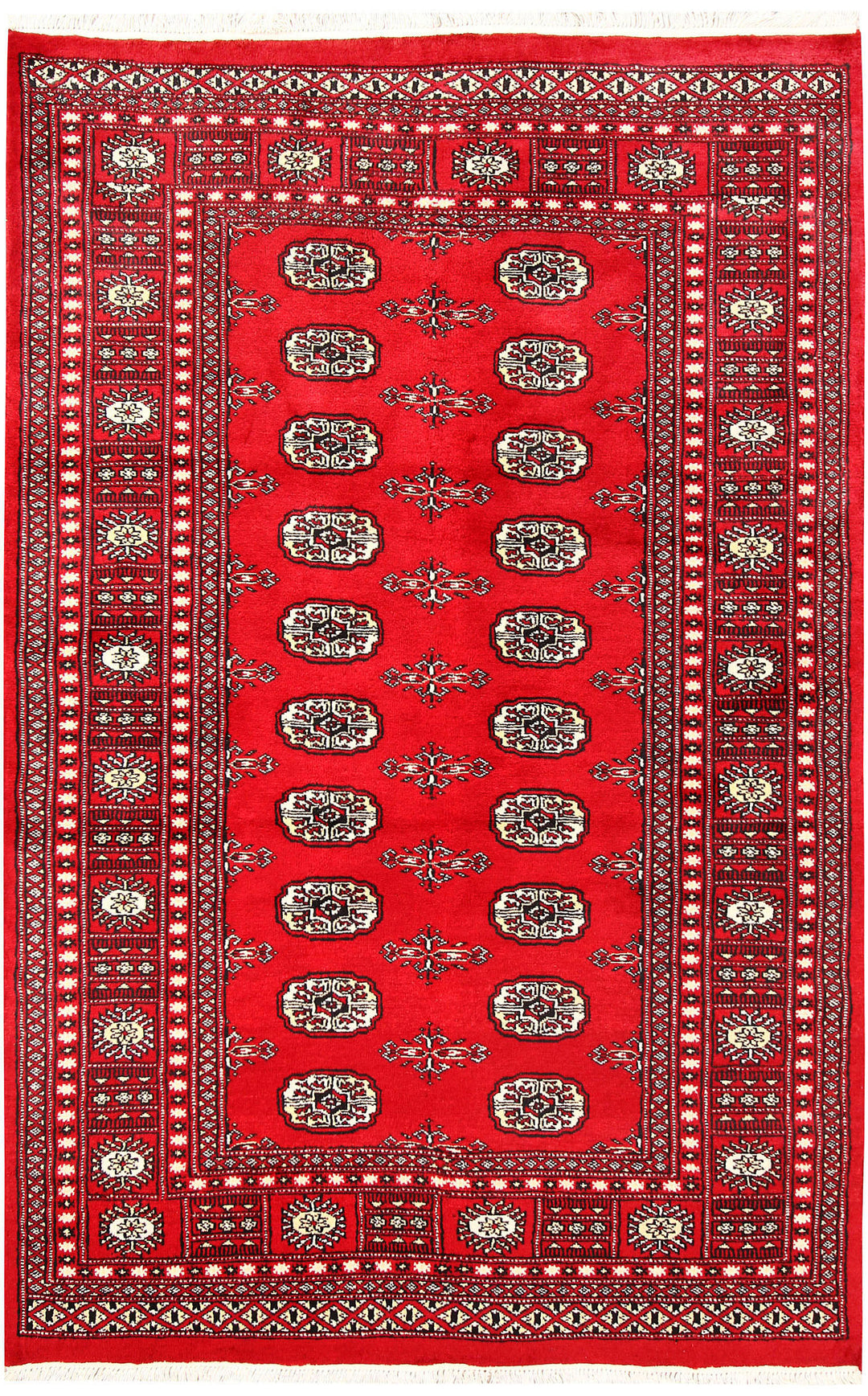 Red Pakistani Bokhara Rug 4' 2 x 6' 4 Hand-Knotted