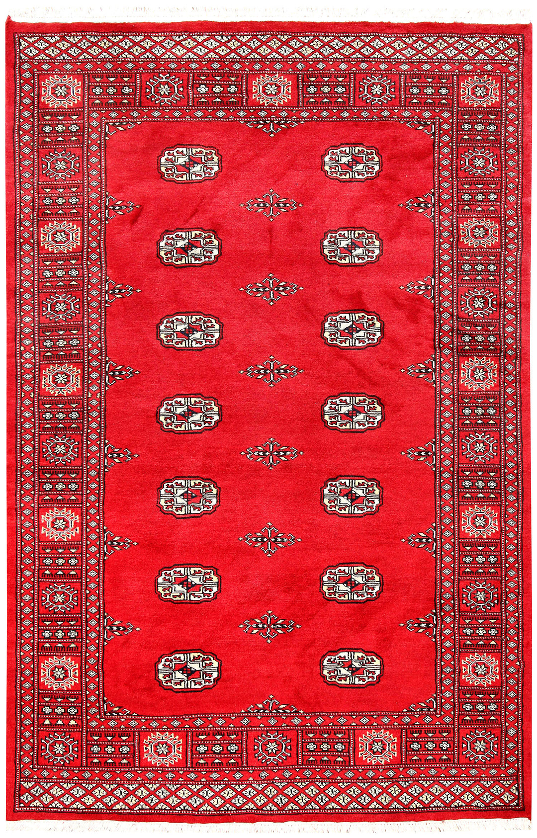 Red Pakistani Bokhara Rug 4' 2 x 6' 4 Hand-Knotted