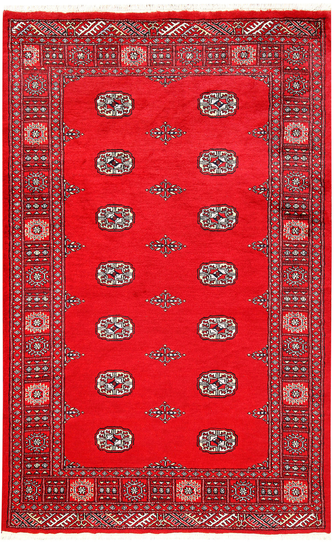 Red Pakistani Bokhara Rug 4'2" x 6'7" Hand-Knotted