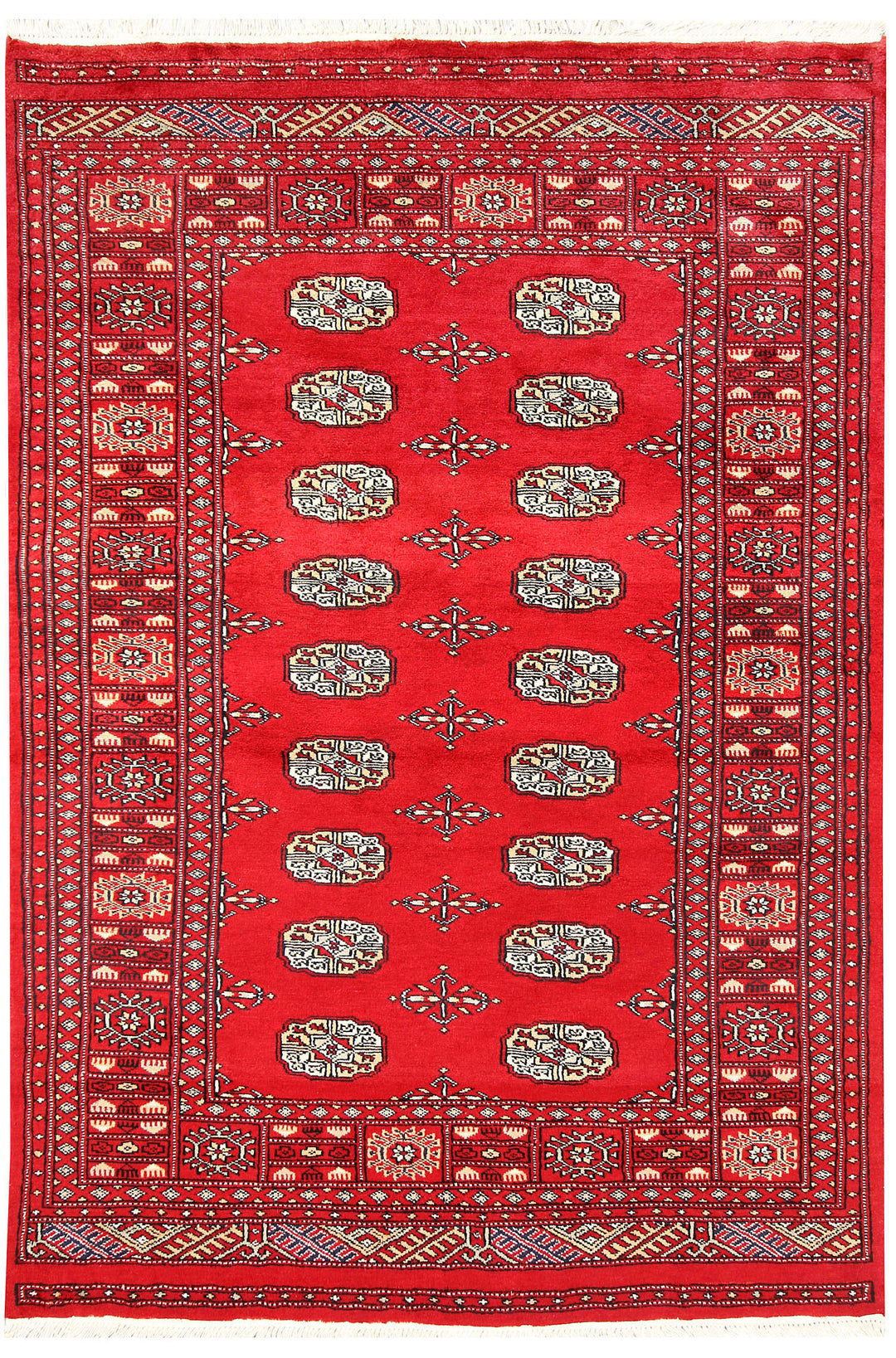 Red Pakistani Bokhara Rug 4' x 6' Hand-Knotted