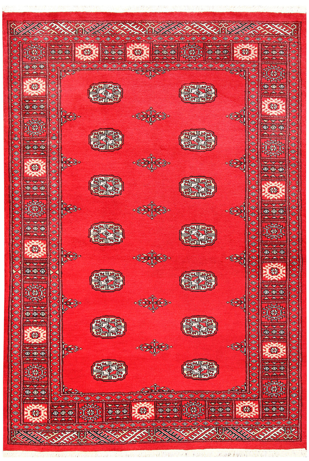 Red Pakistani Bokhara Rug 4' 2 x 6' Hand-Knotted