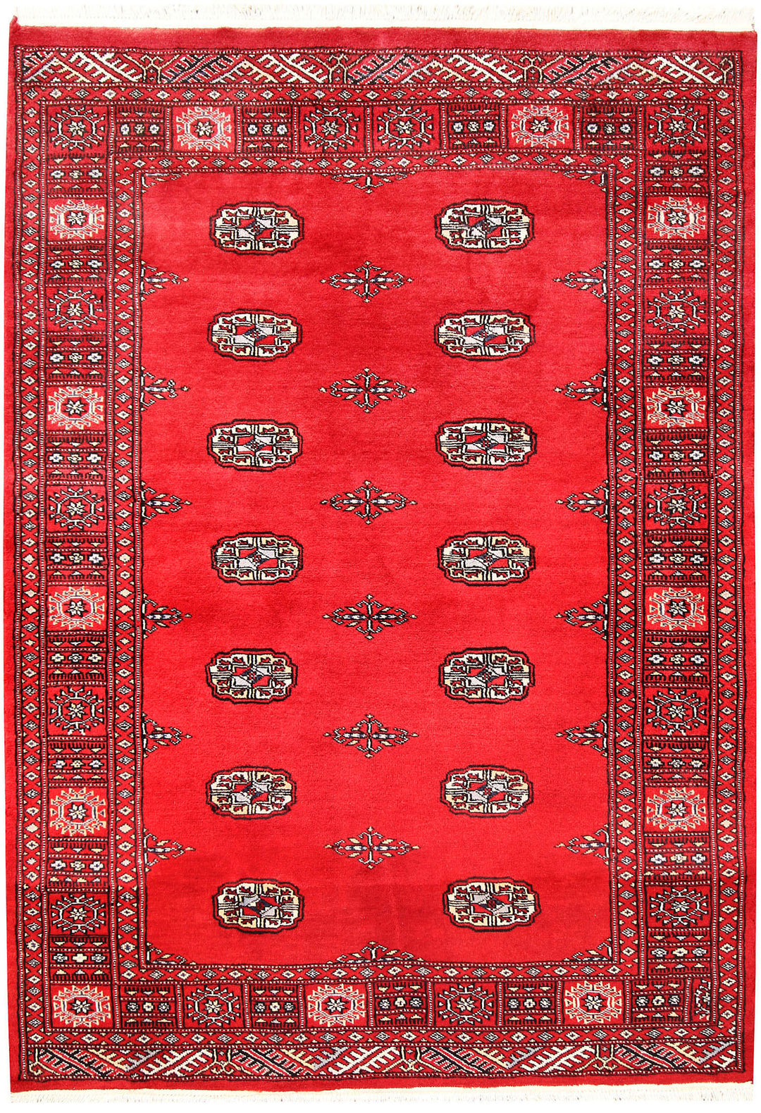 Red Pakistani Bokhara Rug 4' 1 x 6' Hand-Knotted