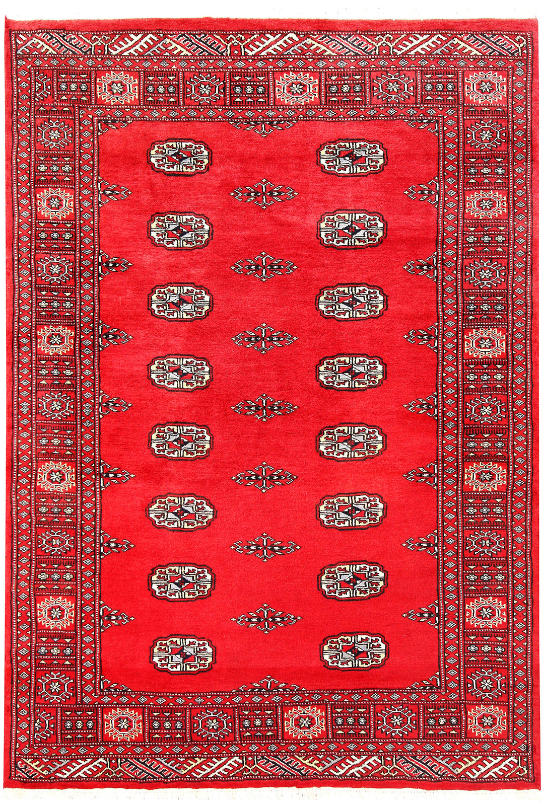 Red Pakistani Bokhara Rug 4' x 5' 10 Hand-Knotted