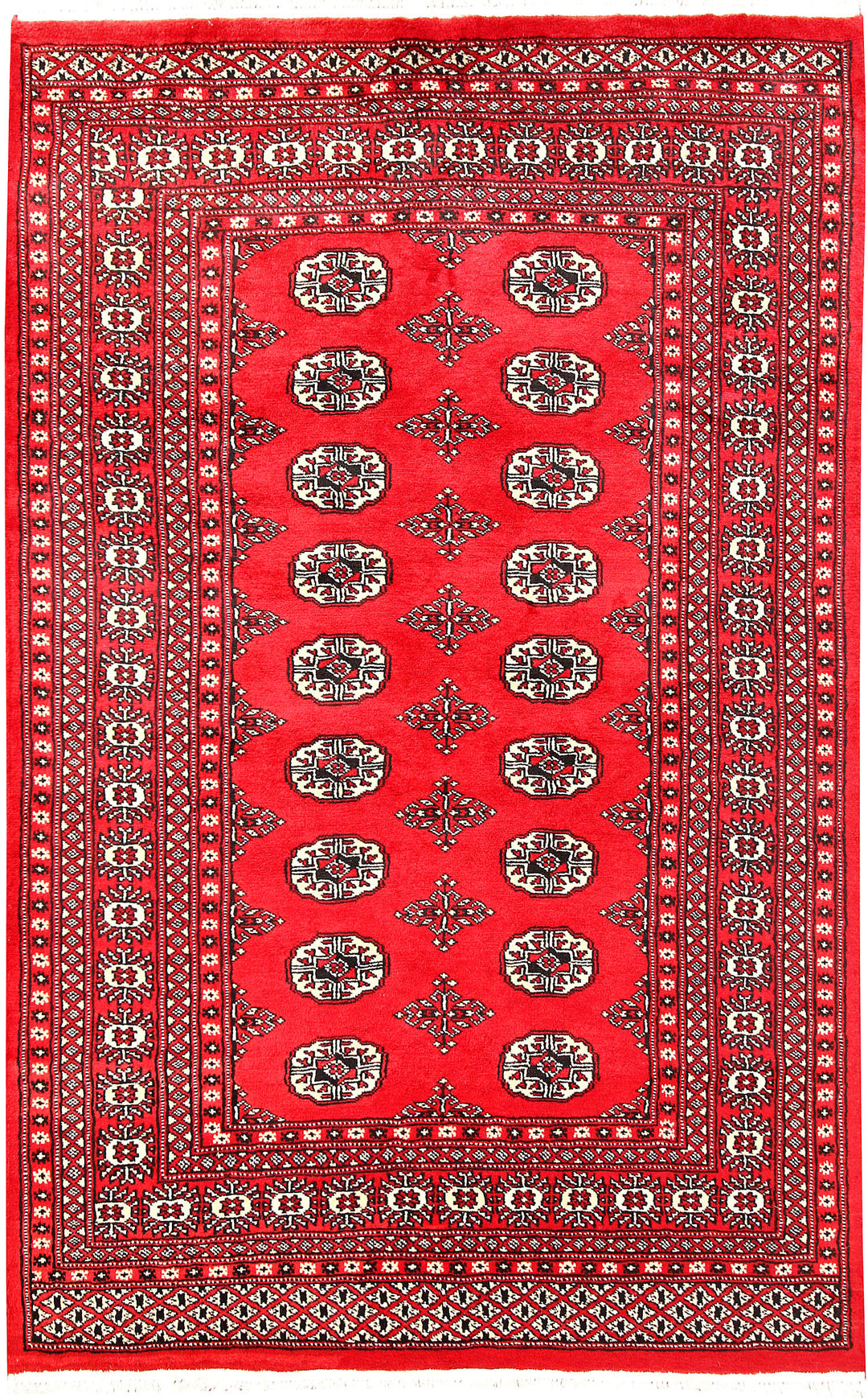 Red Pakistani Bokhara Rug 4' 2 x 6' 6 Hand-Knotted