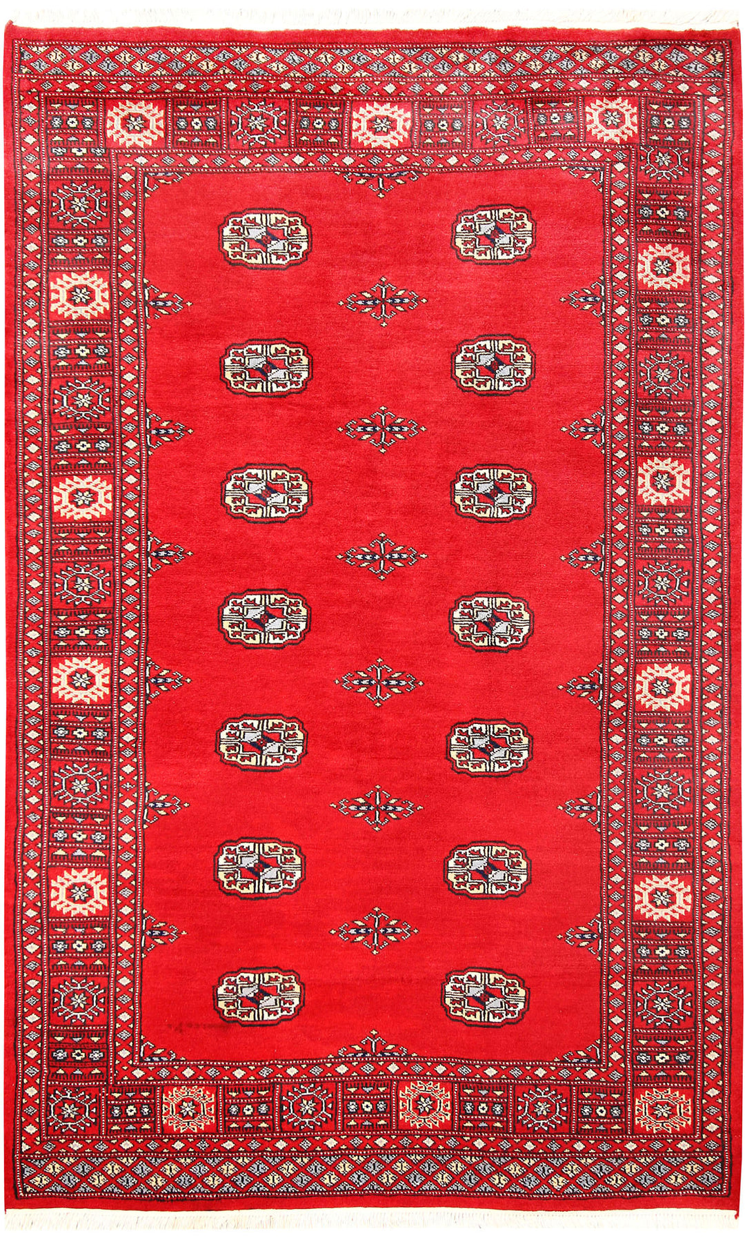 Red Pakistani Bokhara Rug 4' 1 x 6' 7 Hand-Knotted