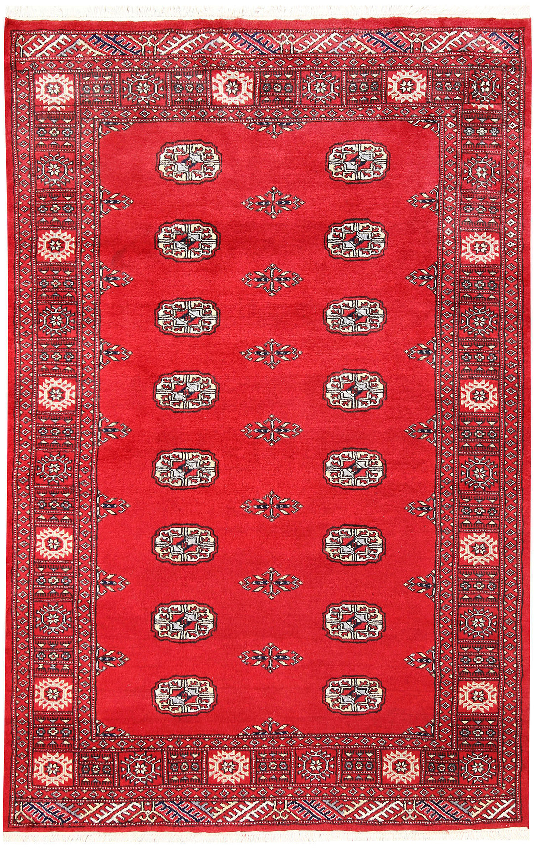 Red Pakistani Bokhara Rug 4'2" x 6'5" Hand-Knotted