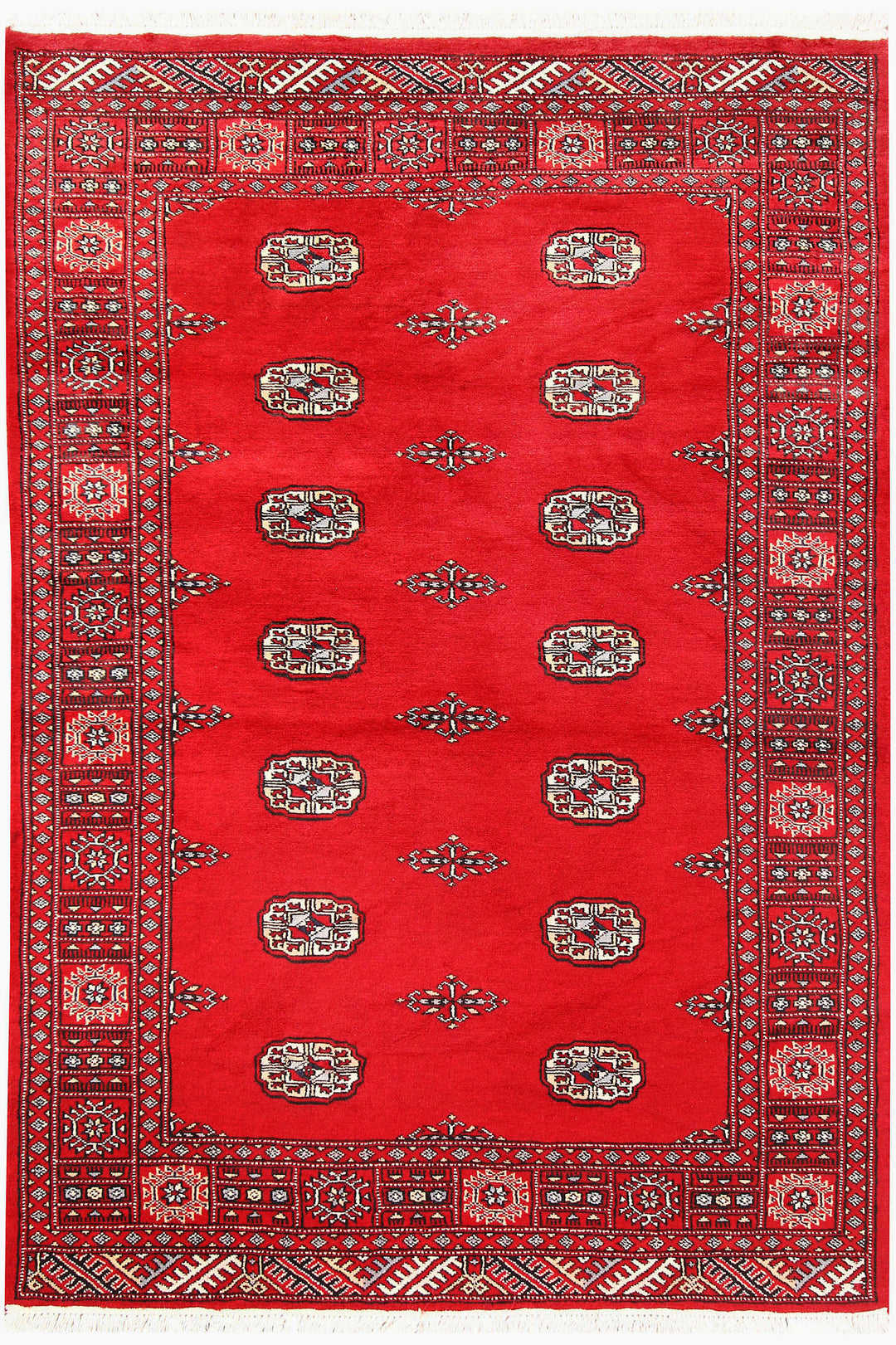 Red Pakistani Bokhara Rug 4'1" x 6' Hand-Knotted