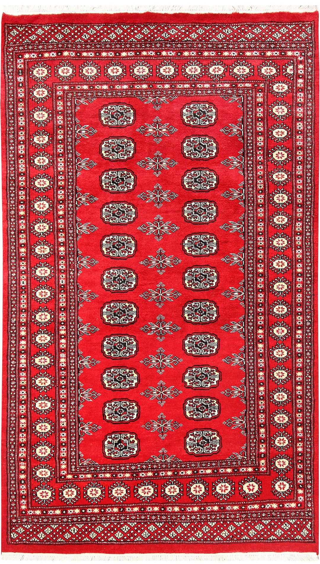 Red Pakistani Bokhara Rug 3' 11 x 6' 6 Hand-Knotted