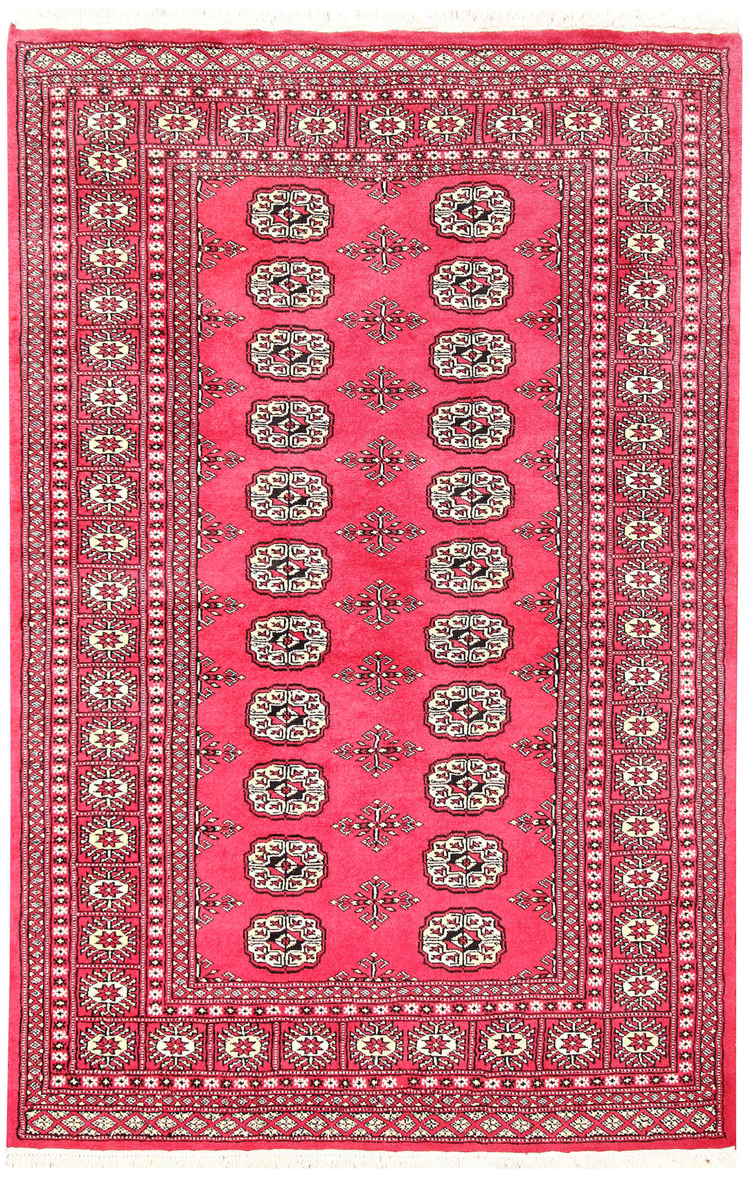 Pink Pakistani Bokhara Rug 4' x 6' 2 Hand-Knotted