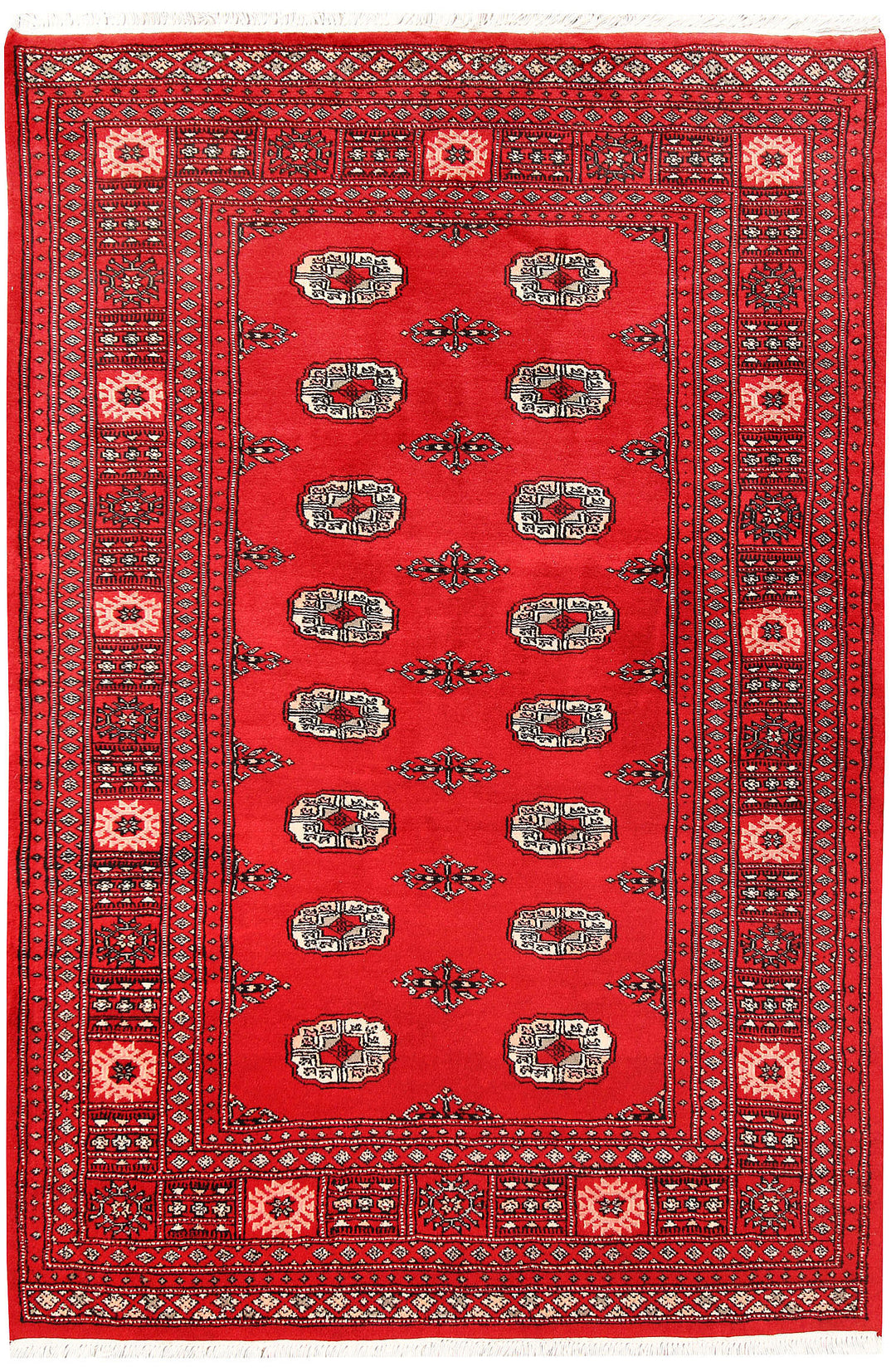 Red Pakistani Bokhara Rug 4' 2 x 6' 2 Hand-Knotted