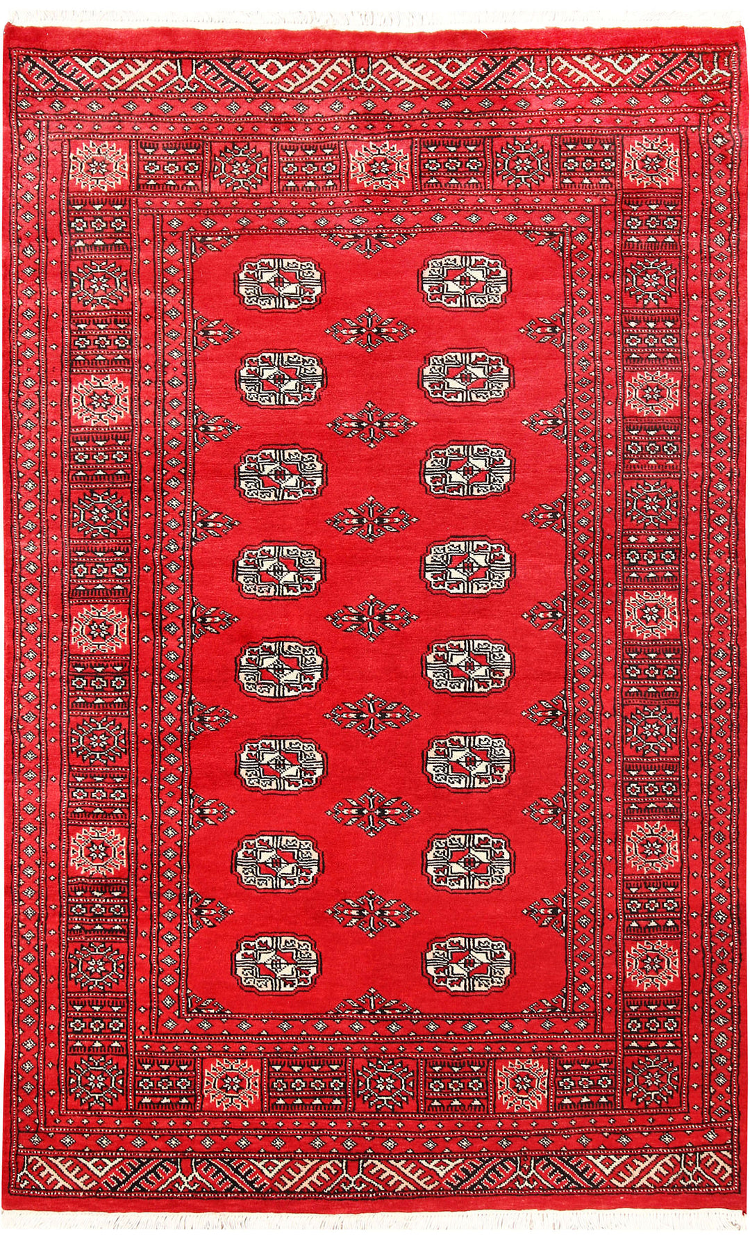 Red Pakistani Bokhara Rug 4' x 6'5" Hand-Knotted