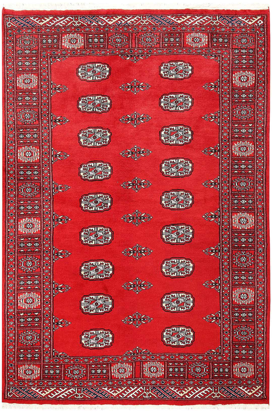 Red Pakistani Bokhara Rug 4' x 5' 11 Hand-Knotted