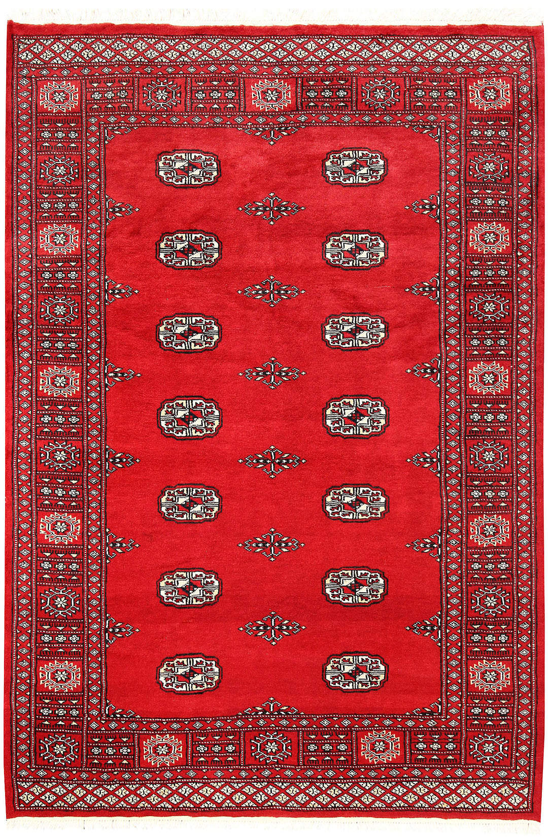 Red Pakistani Bokhara Rug 4' 1 x 6' Hand-Knotted