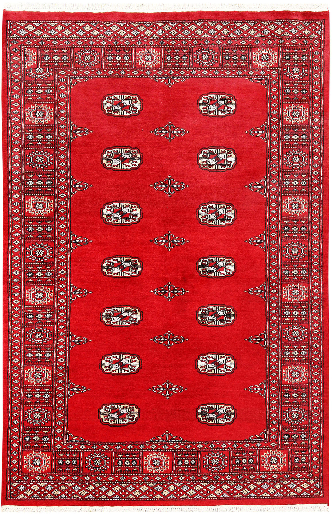 Red Pakistani Bokhara Rug 4' 1 x 6' 2 Hand-Knotted