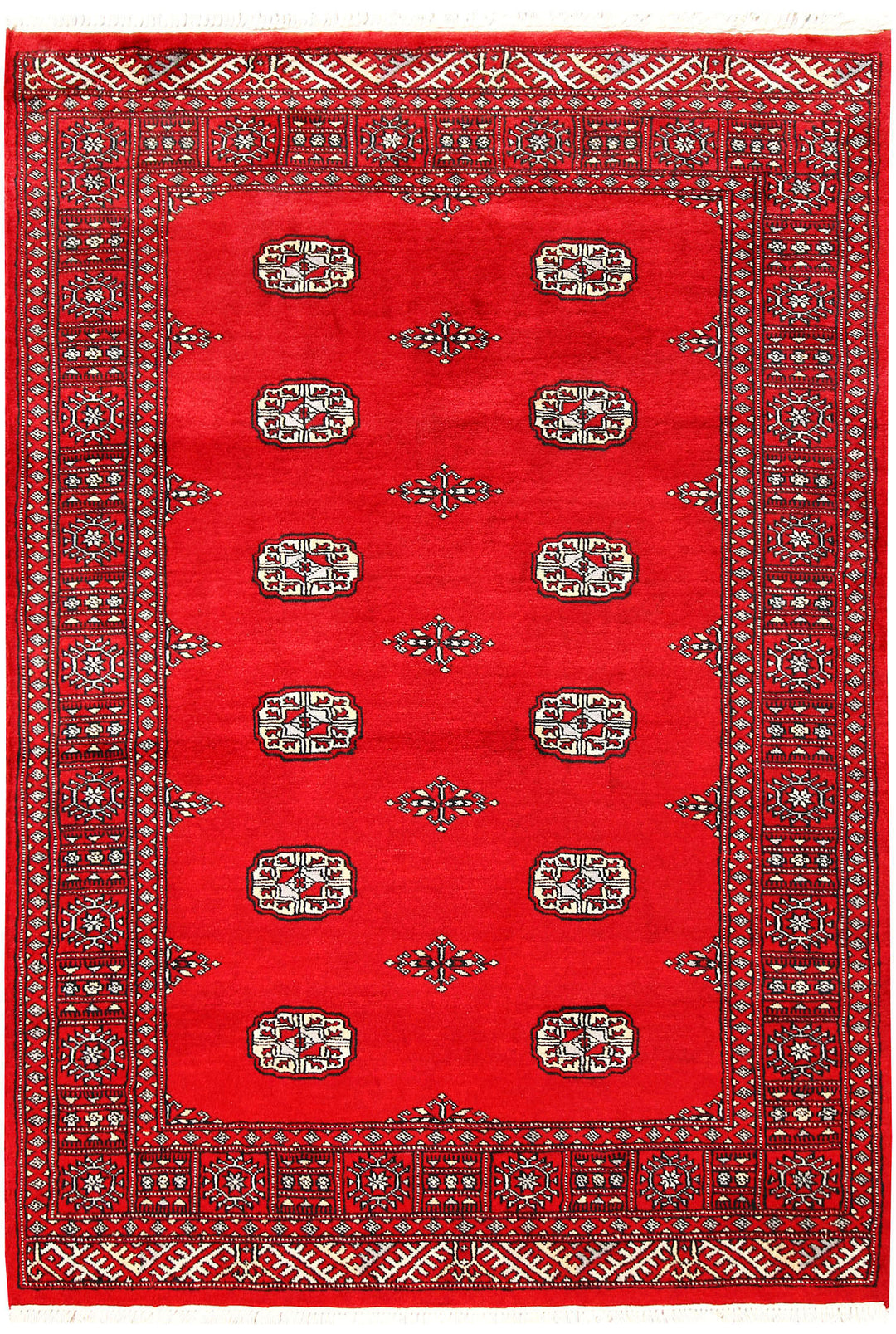 Red Pakistani Bokhara Rug 4' 1 x 5' 11 Hand-Knotted