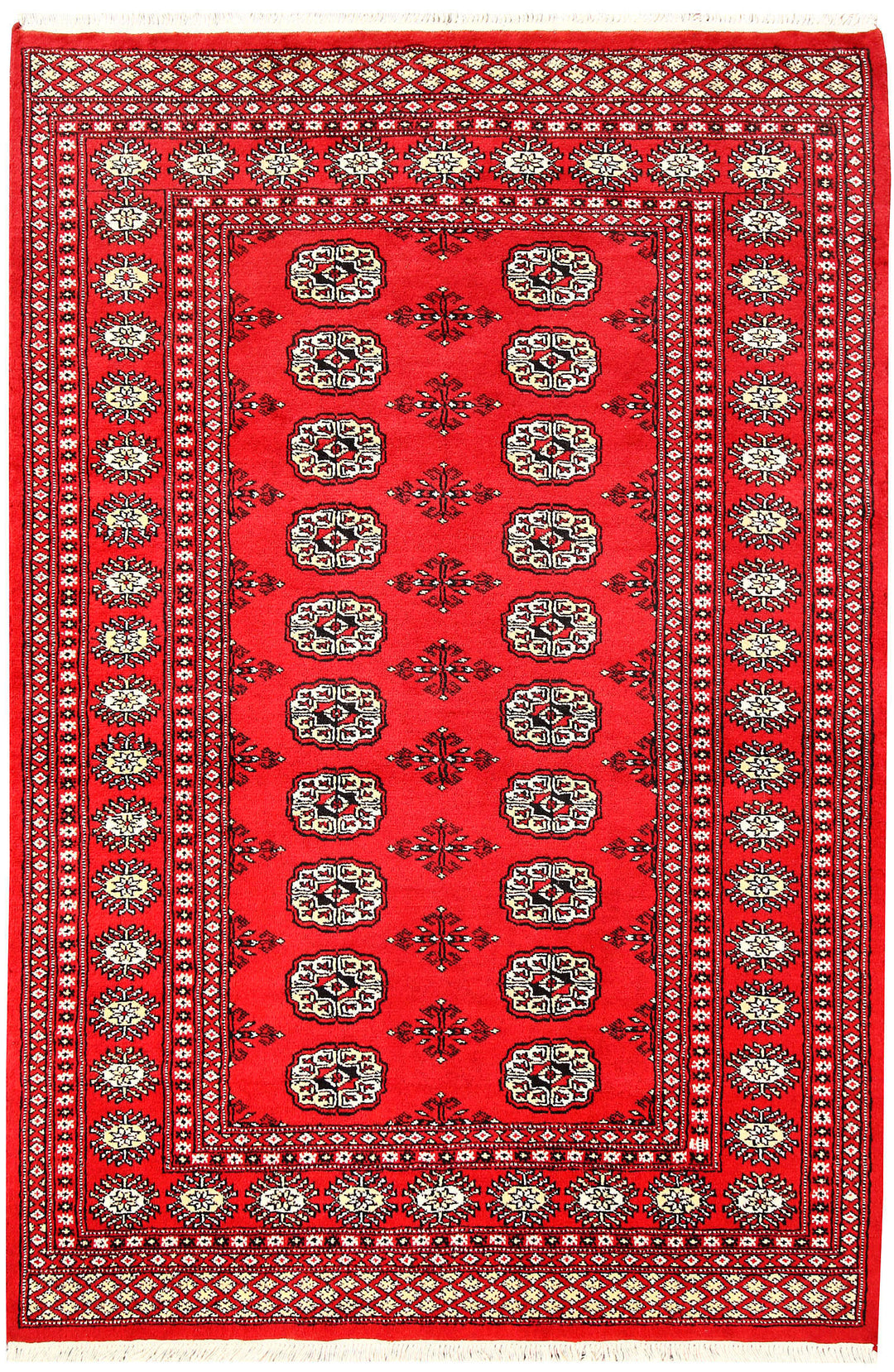 Red Pakistani Bokhara Rug 4' 1 x 6' 1 Hand-Knotted