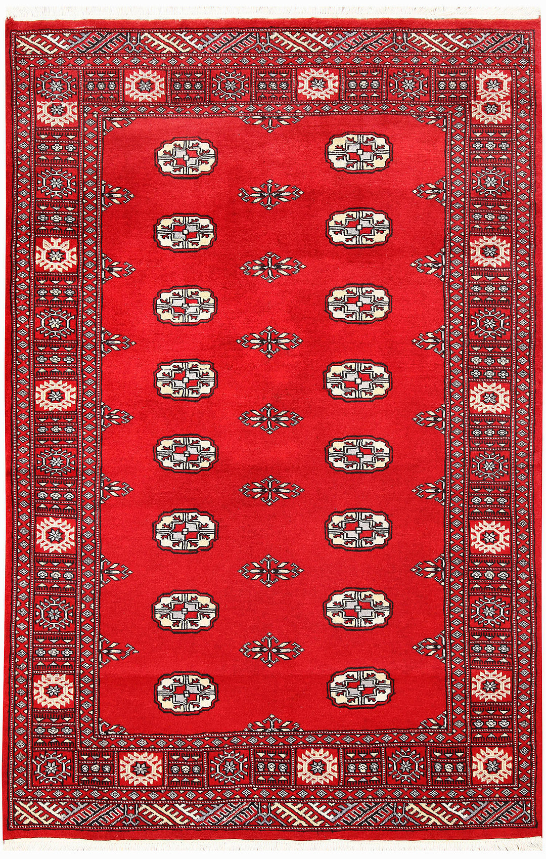 Red Pakistani Bokhara Rug 4' 1 x 6' 3 Hand-Knotted