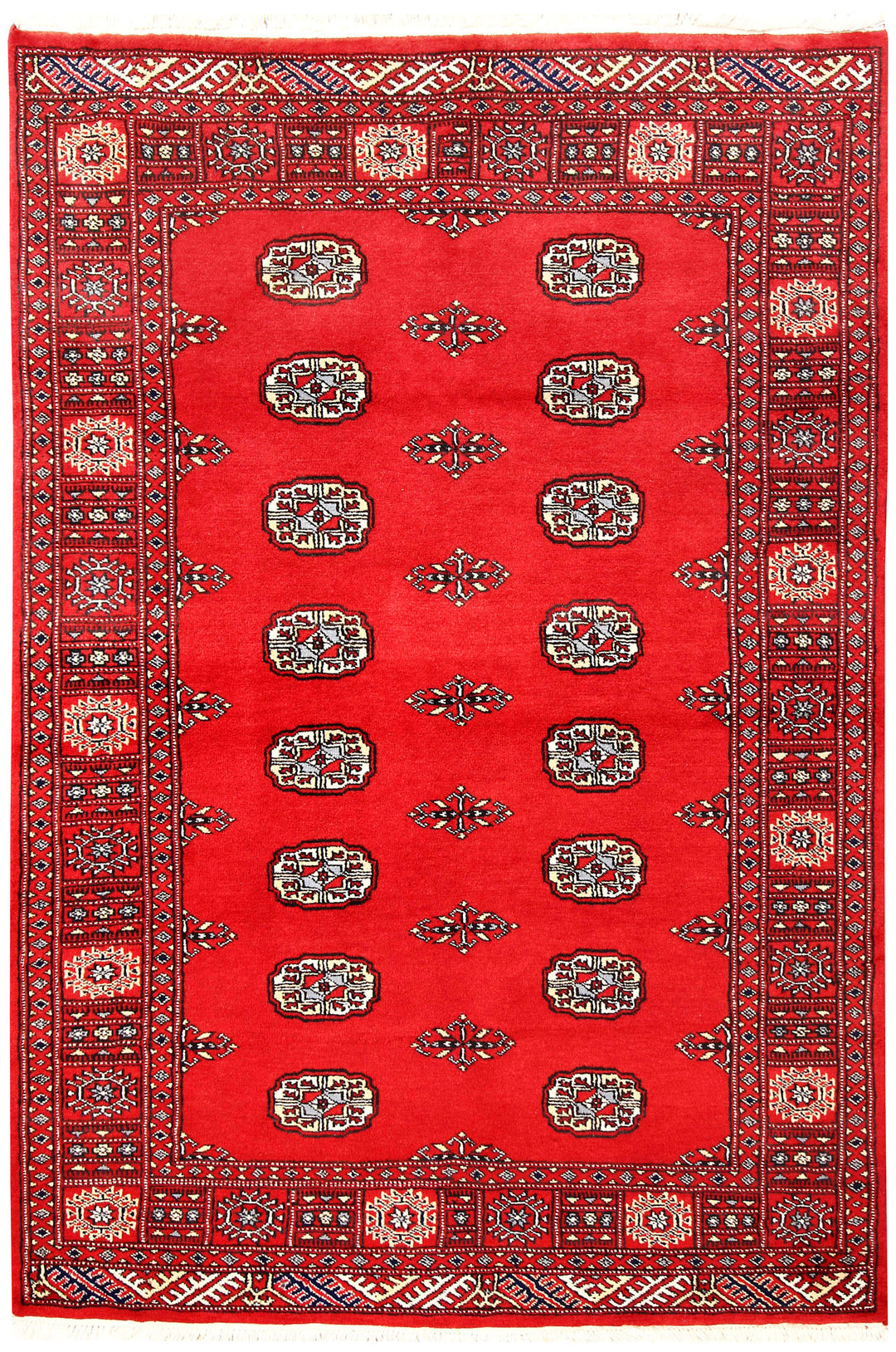 Red Pakistani Bokhara Rug 4' x 5' 11 Hand-Knotted