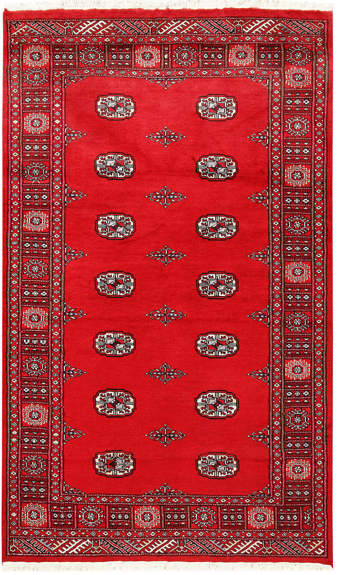 Red Pakistani Bokhara Rug 4' 1 x 6' 9 Hand-Knotted