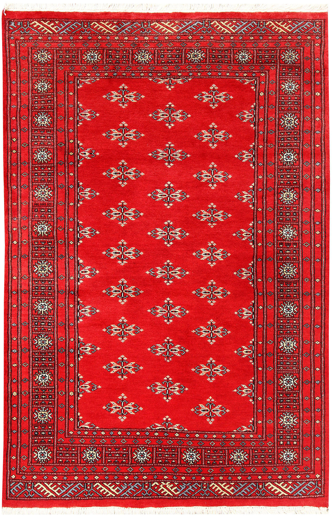 Red Pakistani Butterfly Rug 4'2" x 6'3" Hand-Knotted