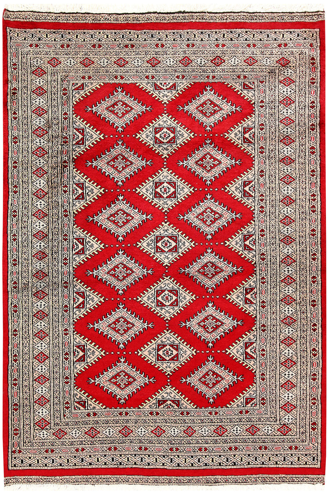 Red Afghan Jaldar Rug 4' 2 x 6' Hand-Knotted
