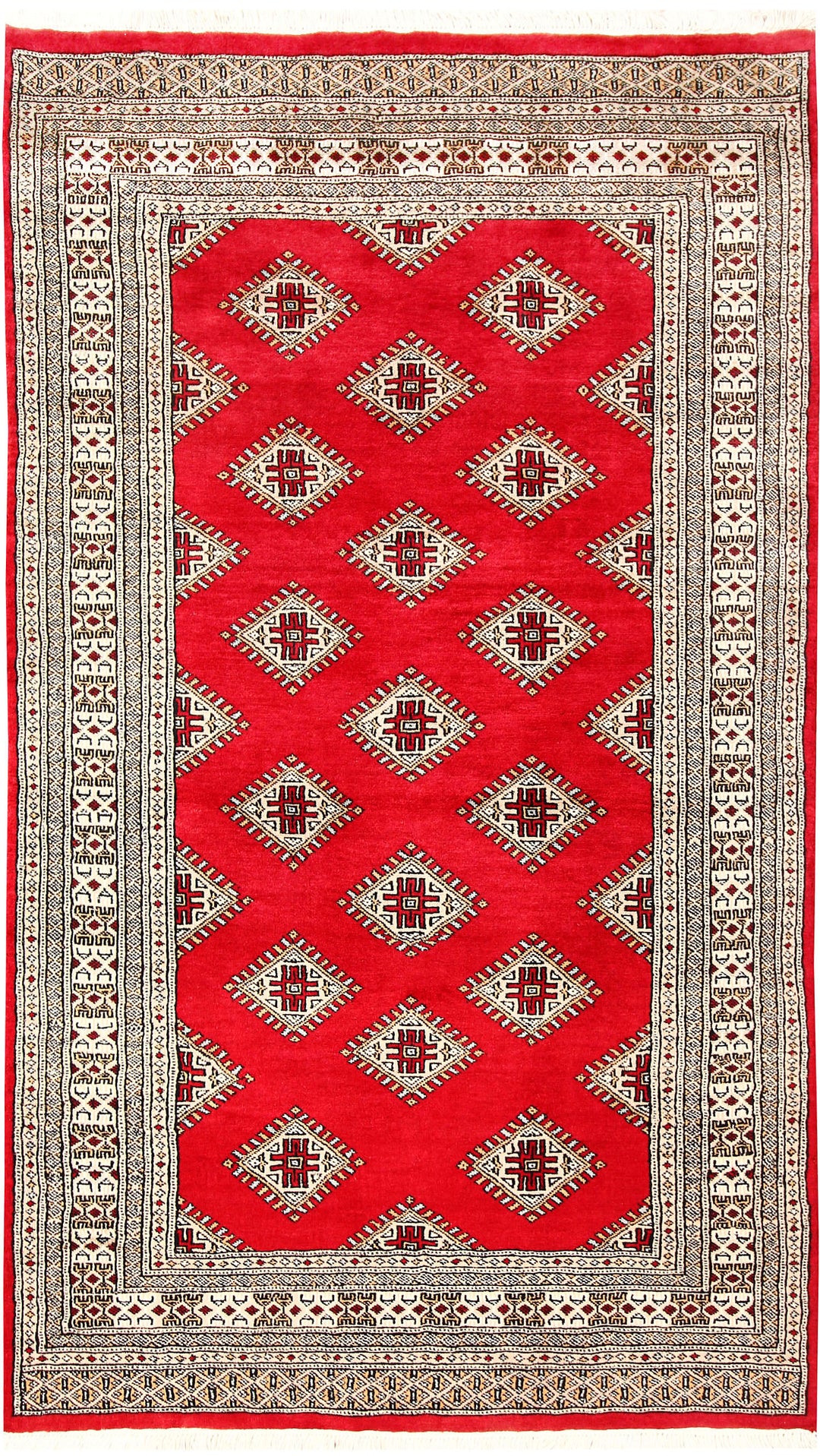 Red Pakistani Jaldar Rug 3' 11 x 7' Hand-Knotted