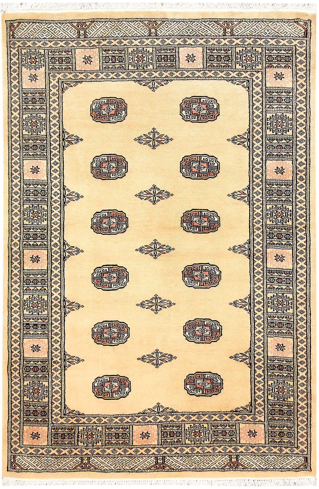 Pakistani Bokhara Rug 4' 1 x 6' 1 Hand-Knotted