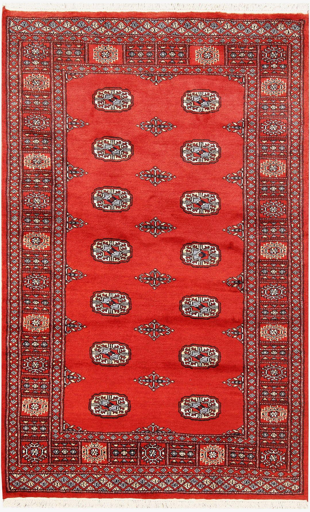 Red Pakistani Bokhara Rug 4' 1 x 6' 3 Hand-Knotted