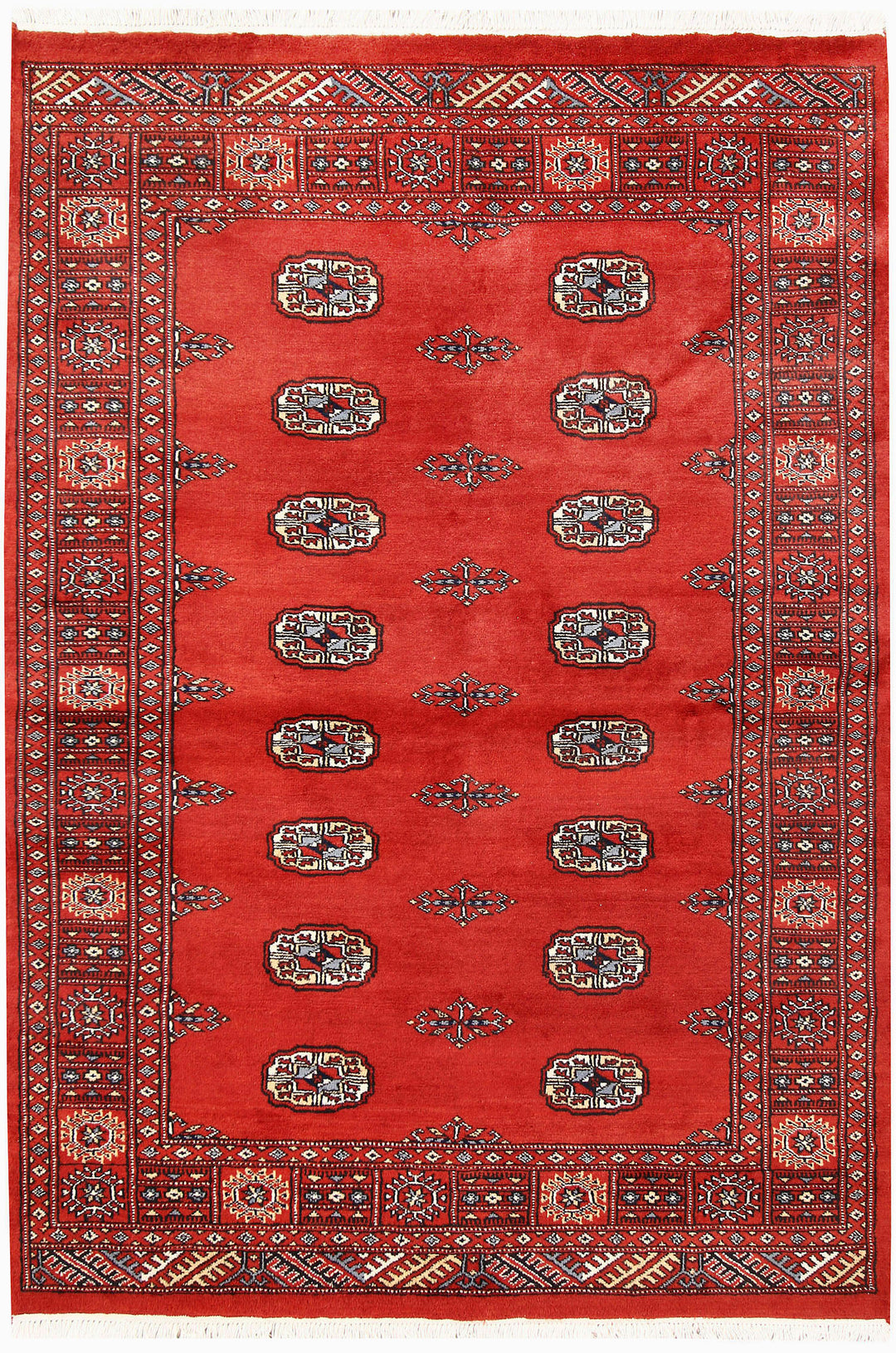 Red Pakistani Bokhara Rug 4' 2 x 6' Hand-Knotted