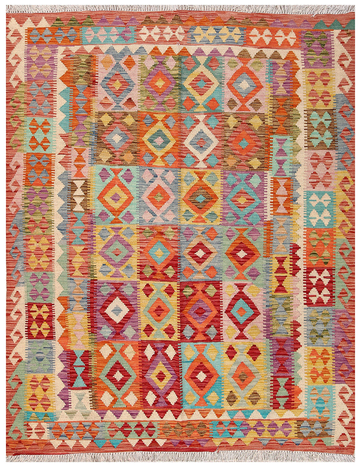 Multi Colored Kilim 5' 3 x 6' 6 - No. 61517 - ALRUG Rug Store