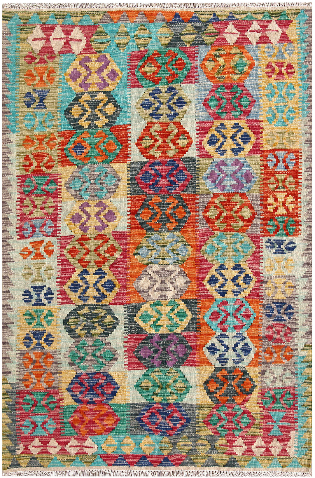 Multi Colored Kilim 3' 4 x 4' 11 - No. 61546 - ALRUG Rug Store