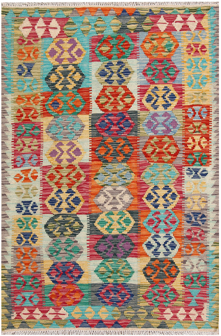 Multi Colored Kilim 3' 4 x 4' 11 - No. 61546 - ALRUG Rug Store