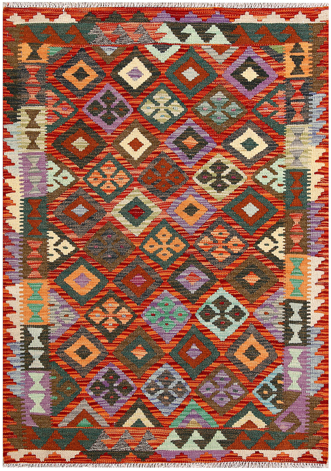 Multi Colored Kilim 3' 4 x 4' 8 - No. 61562 - ALRUG Rug Store
