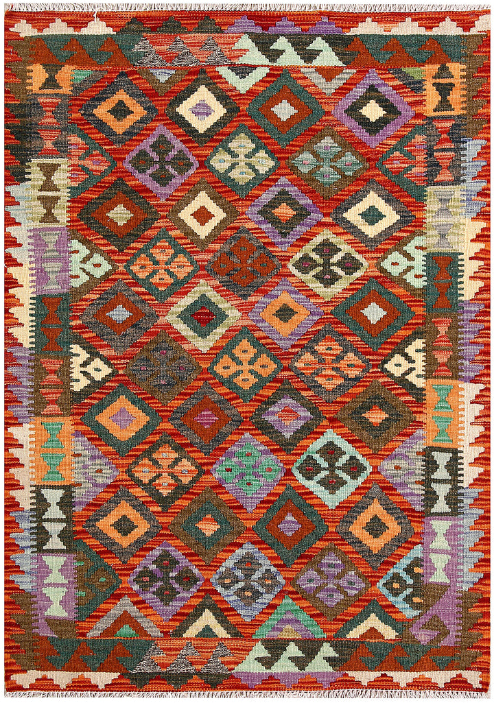 Multi Colored Kilim 3' 4 x 4' 8 - No. 61562 - ALRUG Rug Store