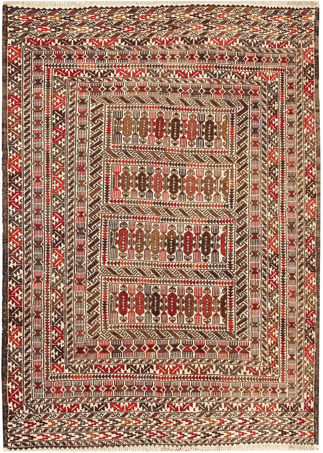 Afghan Soumak Rug 4'2" x 5'10" Hand-Knotted