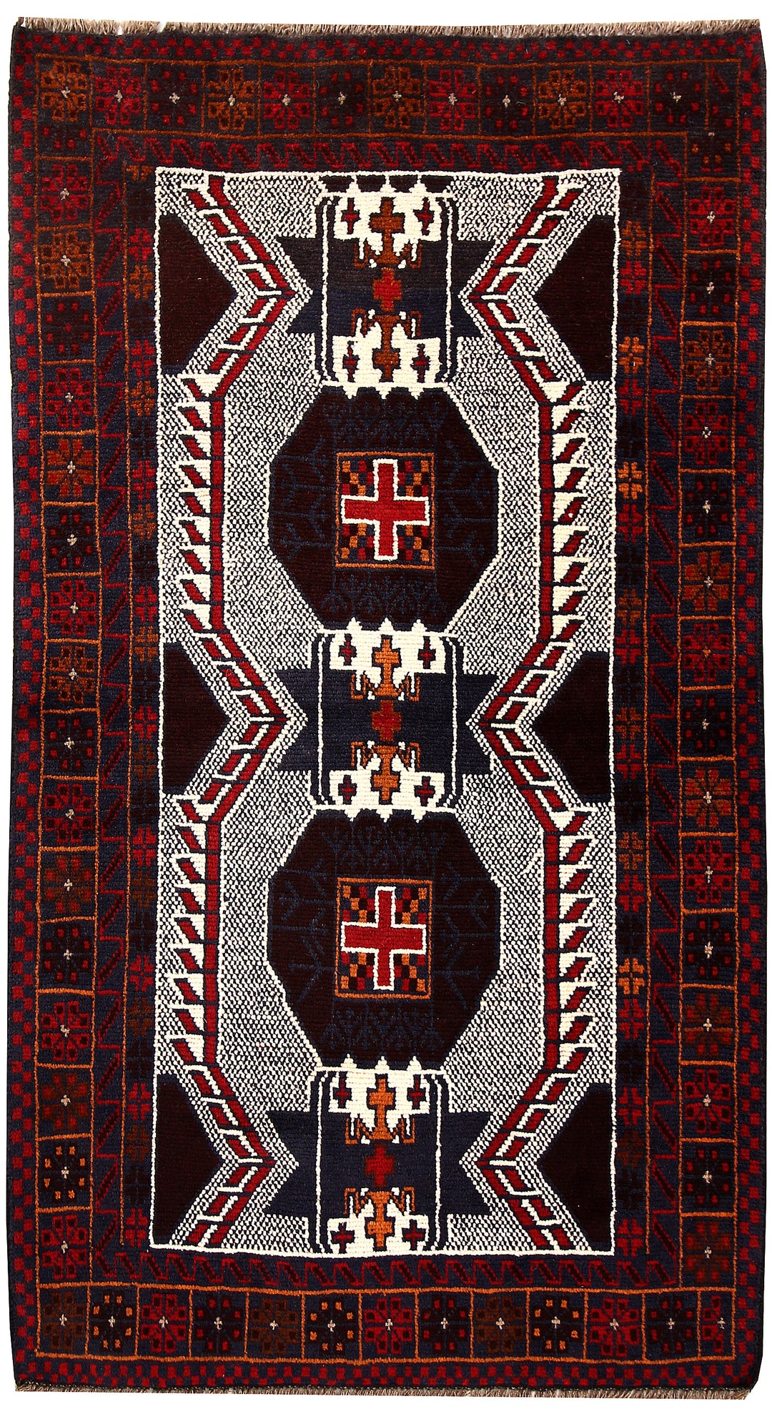 White Afghan Baluchi Rug 3' 5" x 6' 1" Hand-Knotted