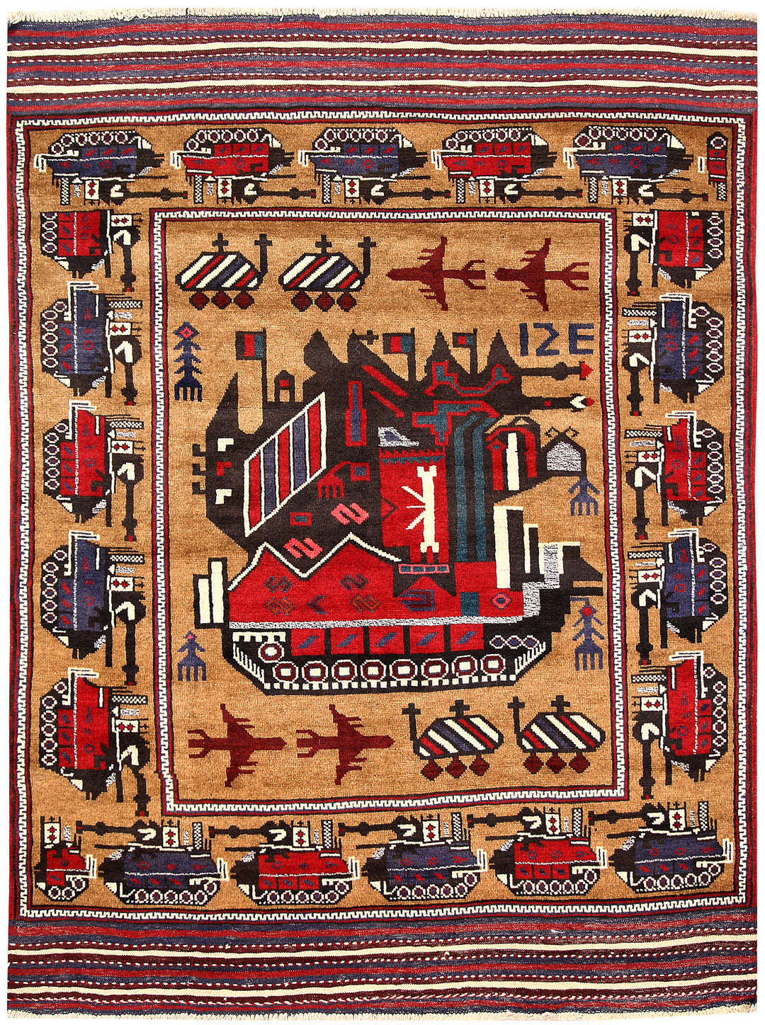 Afghan Peru Pictorial Rug 4' 3" x 5' 10" Hand-Knotted