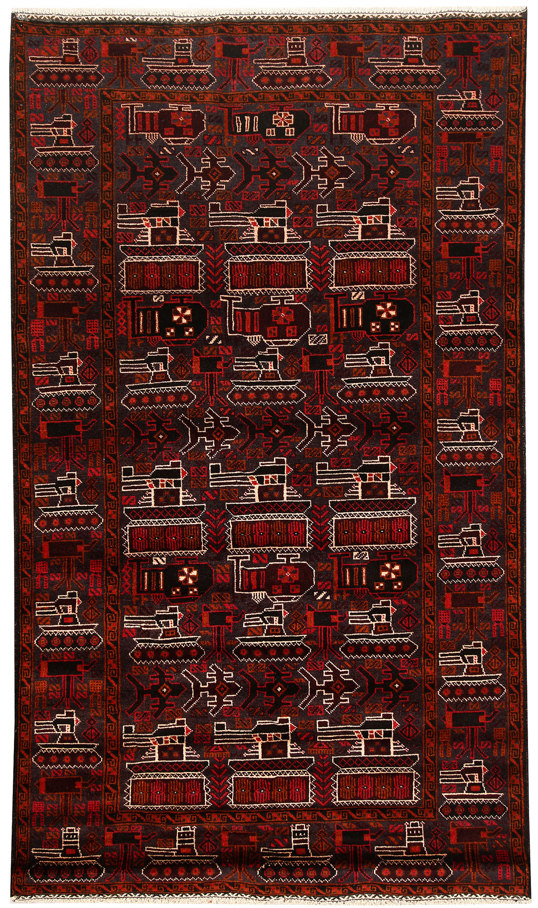 Slate Grey Pictorial Rug 3' 9 x 6' 6 Hand-Knotted