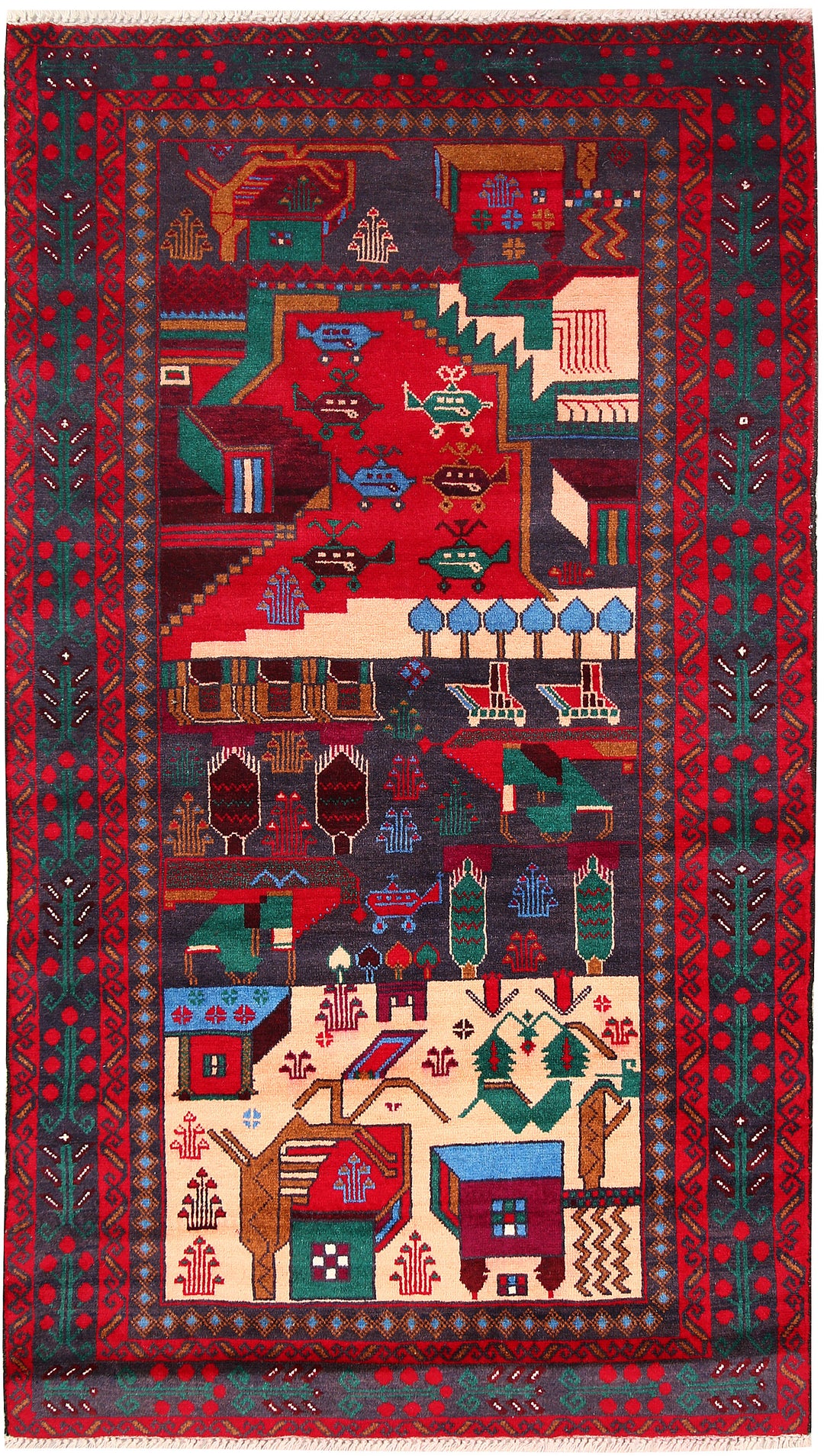 Slate Grey Pictorial Rug 3' 7 x 6' 4 Hand-Knotted