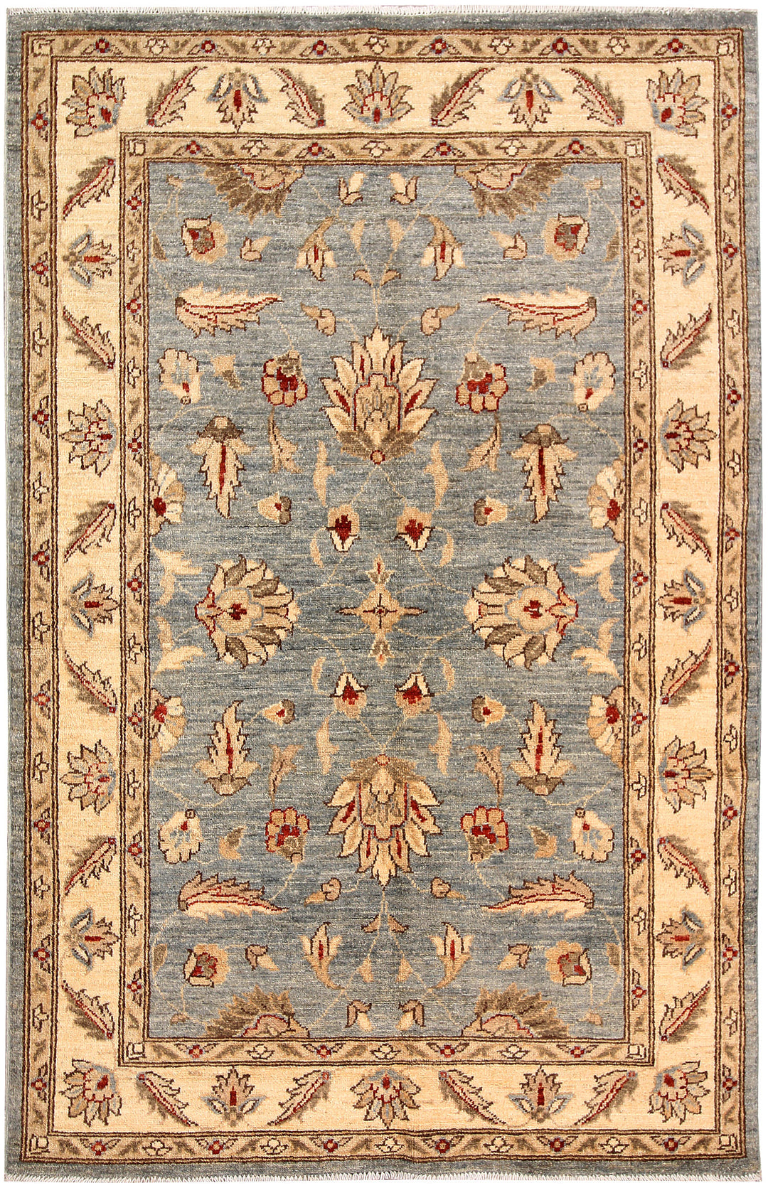 Light Slate Grey Afghan Oushak Rug 4' x 6' Hand-Knotted