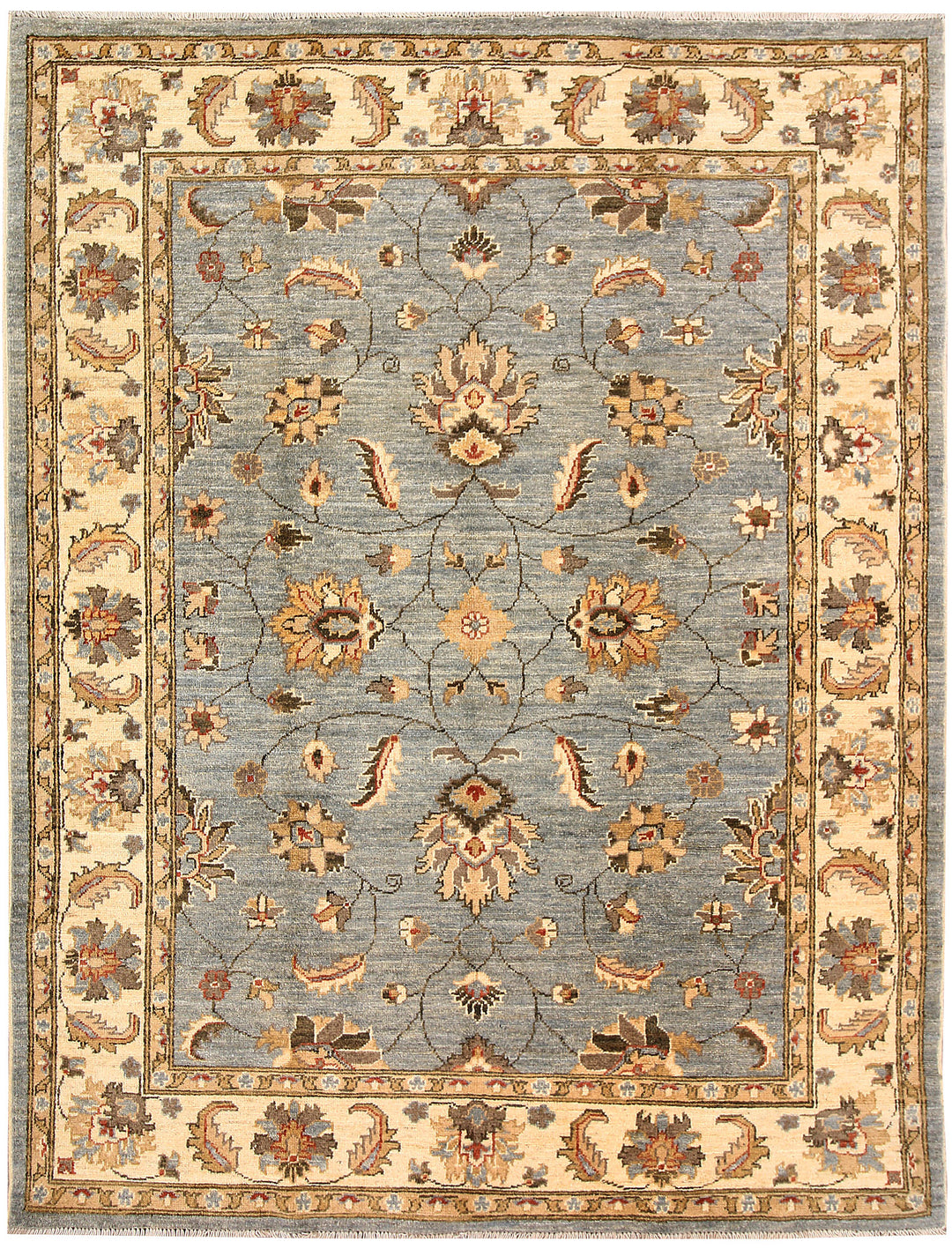 Light Slate Grey Afghan Oushak Rug 4'11" x 6'6" Hand-Knotted