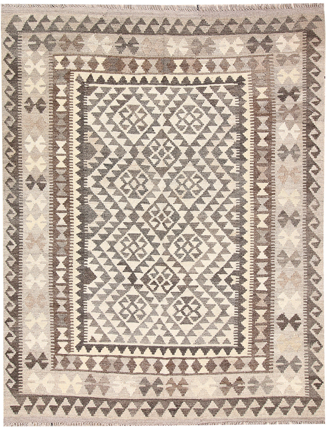 White Afghan Kilim Rug 4' 11" x 6' 4" Flat-Weave