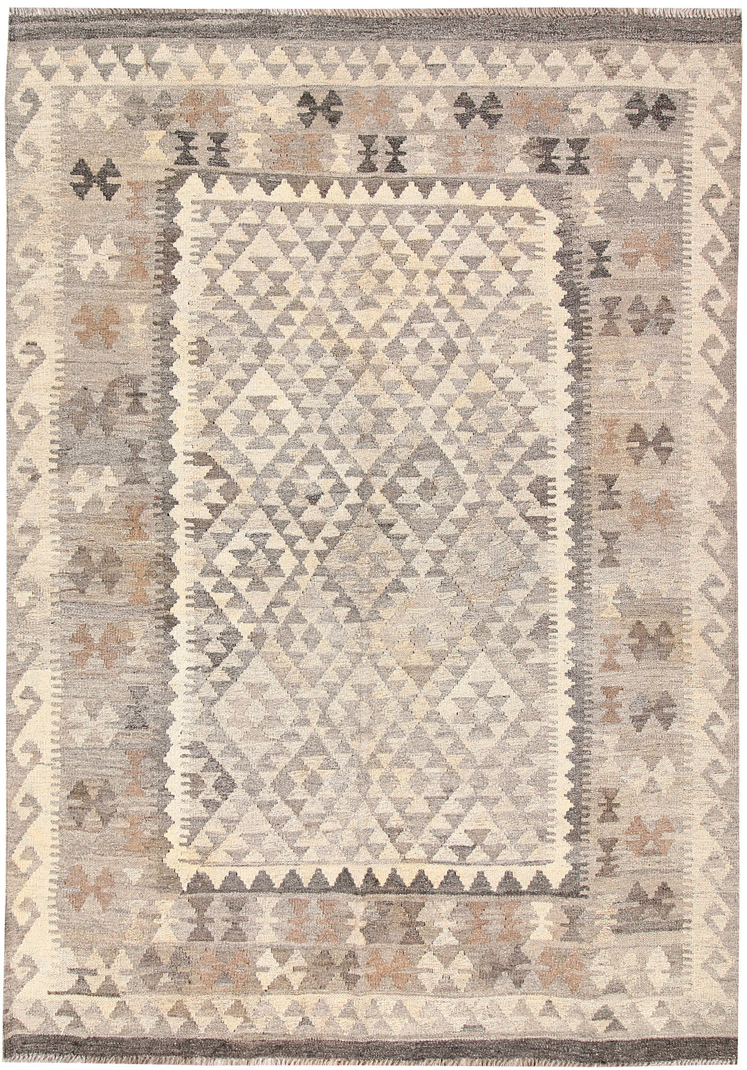 Grey Afghan Kilim Rug 4' 9 x 6' 9 Flat-Weave