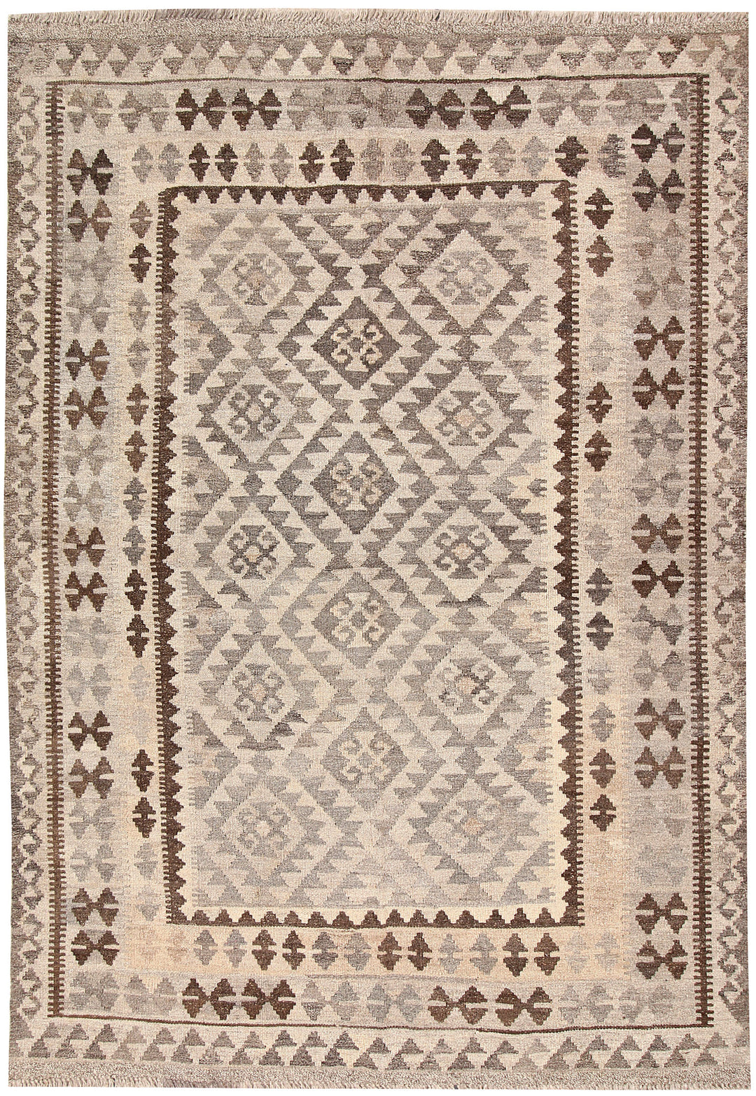 Light Grey Afghan Kilim Rug 4' 9 x 6' 9 Flat-Weave