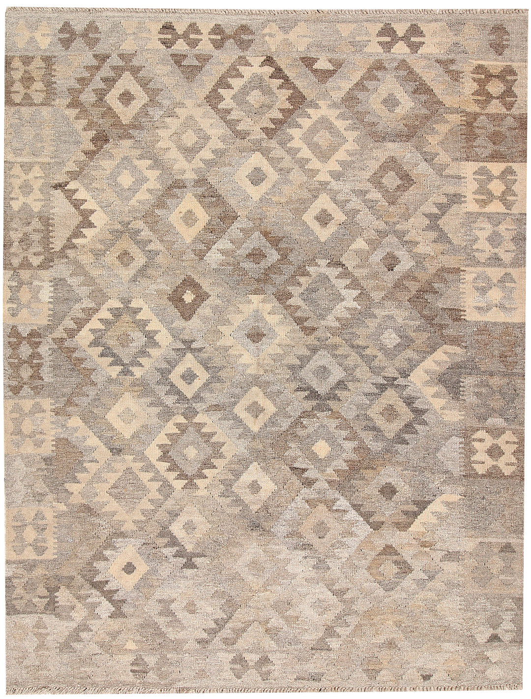 Light Grey Afghan Kilim Rug 5' x 6'6" Flat-Weave