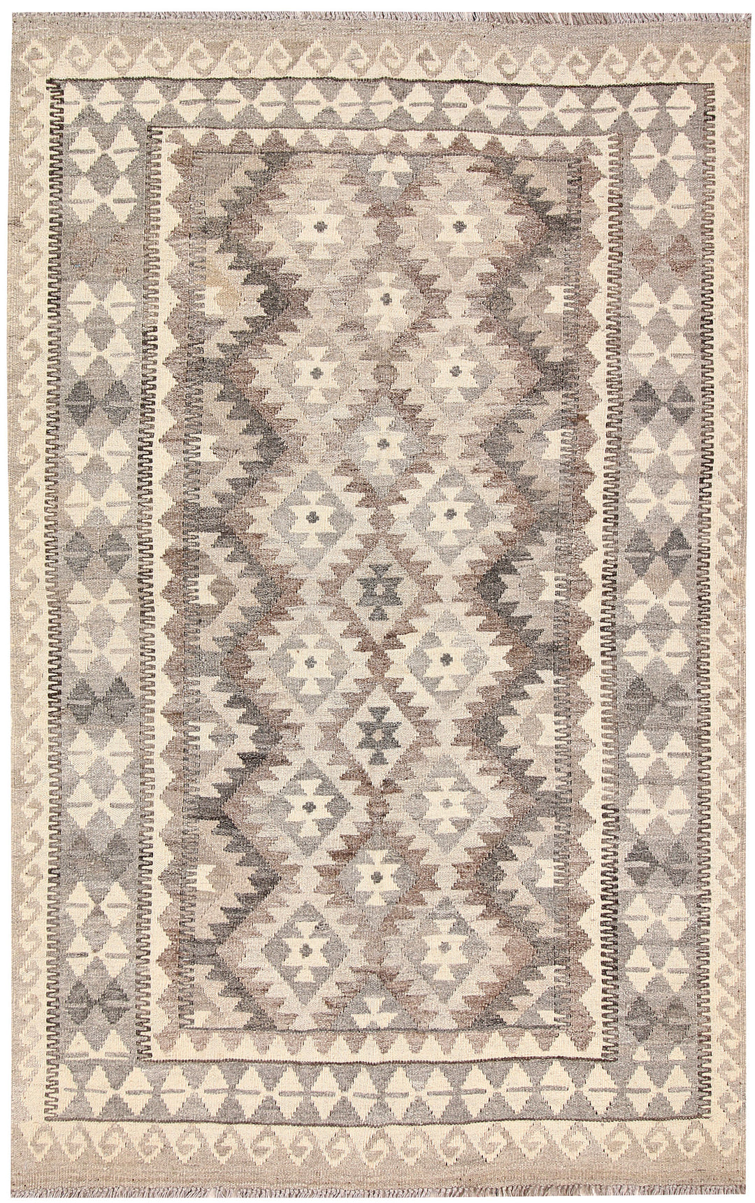 White Afghan Kilim Rug 3' 11 x 6' 6 Flat-Weave